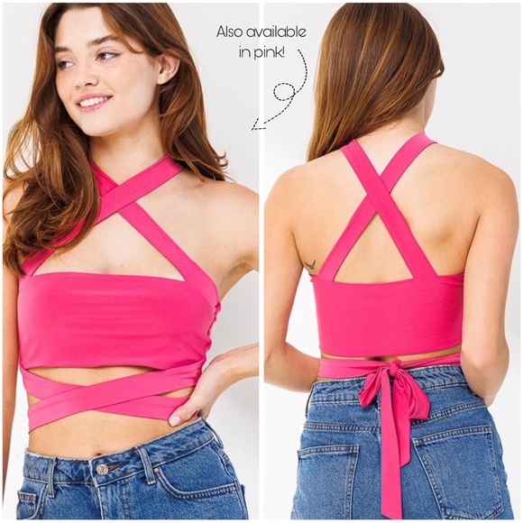 Crisscross Tie Back Crop Halter Top - Picture 2 of 2